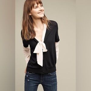 La Fee Verte Elsie Bowtie Sweater Cashmere Blend Layered Black Classic Prep Sz M